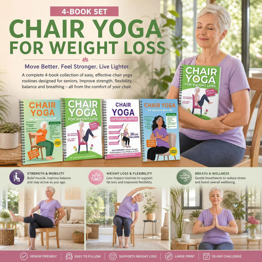 Complete 4 Pack Coil Bound Senior Chair Yoga Weight Loss Notebooks, All Four Workout Program Collections