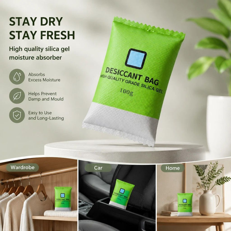Visual Humidity Silica Gel Dehumidifier, Colour Changing Regular Desiccant, Green 100g, 2 Pack