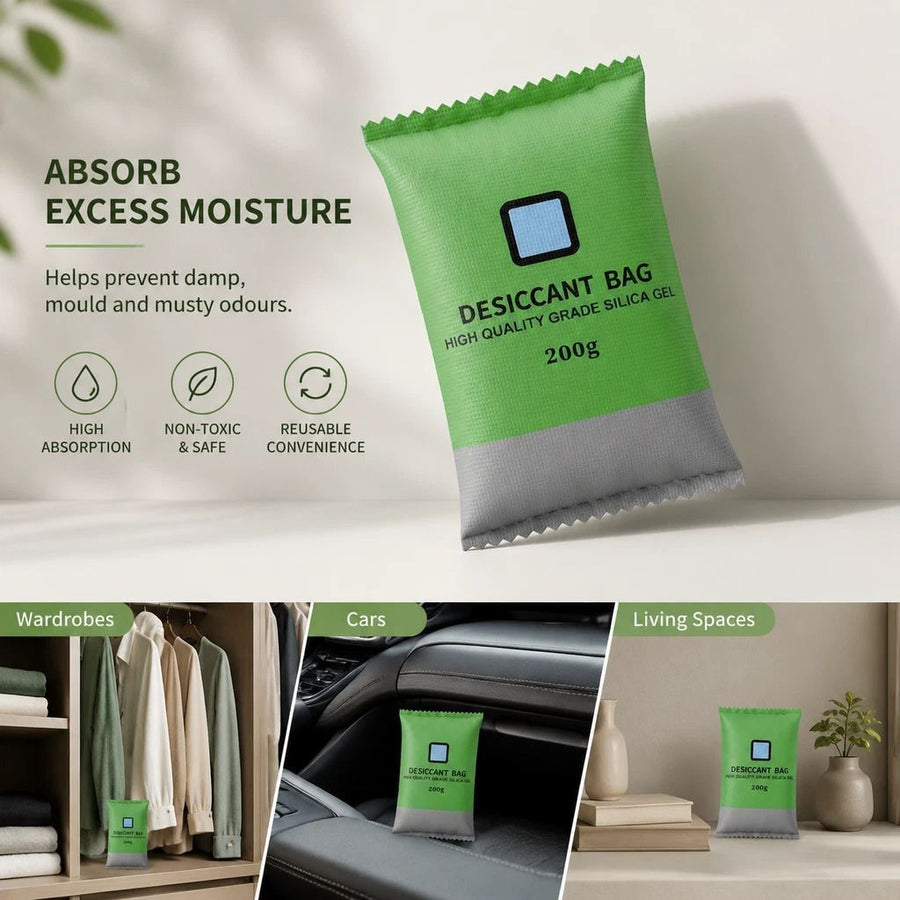 Visible Moisture Silica Gel Drying Beads, Regular Green Colour Changing Desiccant, 200g 2 Pack