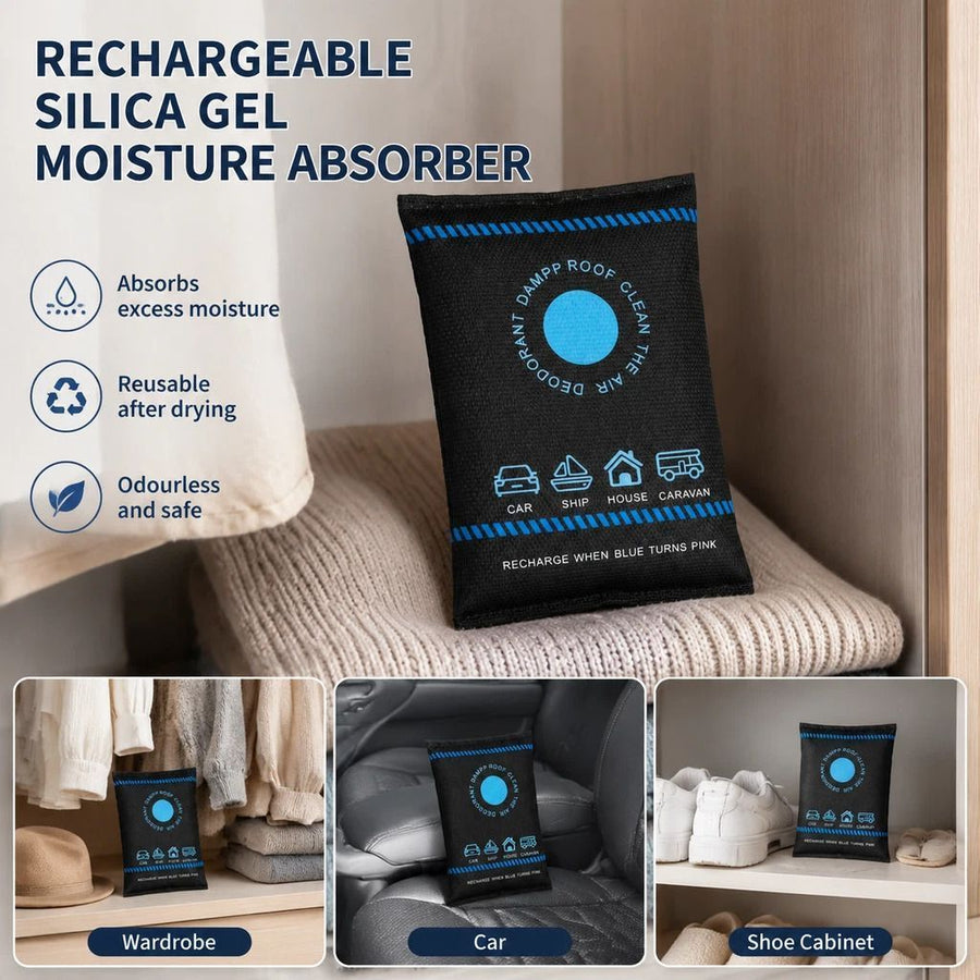 Humidity Tracking Silica Gel Moisture Absorbers, Regular Blue Black Flat Top Sachets, 100g Twin Pack