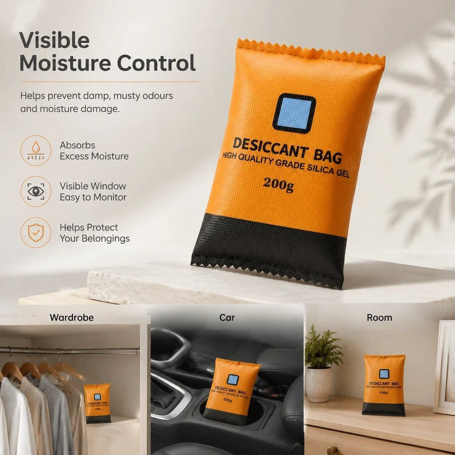 Four Pack Orange Silica Gel Moisture Remover, Standard Humidity Indicator Desiccant 100g