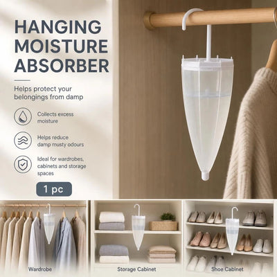Umbrella Shaped Hanging Wardrobe Dehumidifier Box with Scent Pad, Fresh Calming Aroma, Banish Damp Mould & Stale Odours For Tidy Closets, White