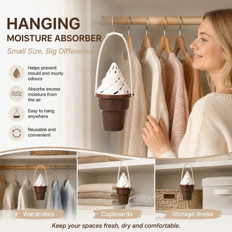 Cute Ice Cream Shaped Suspended Moisture Absorber, Sweet Light Fragrance, Transform Dull Damp Closets Into Pleasant Storage Spaces