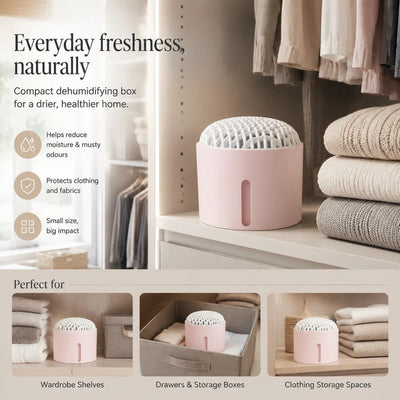Pink Desktop Mini Dehumidifier Kit With Scent Pad, Tidy Dresser Drawers & Vanity Cabinets, Includes Desiccant & Absorbent Pad For Constant Freshness