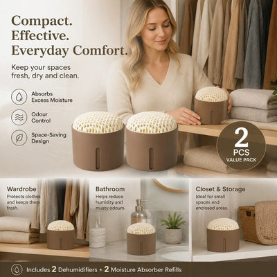 Two Pack Coffee Desktop Moisture Caddies, Warm Cozy Scent For Bedroom Nightstand Cabinets, Complete Desiccant & Absorbent Pad Per Unit