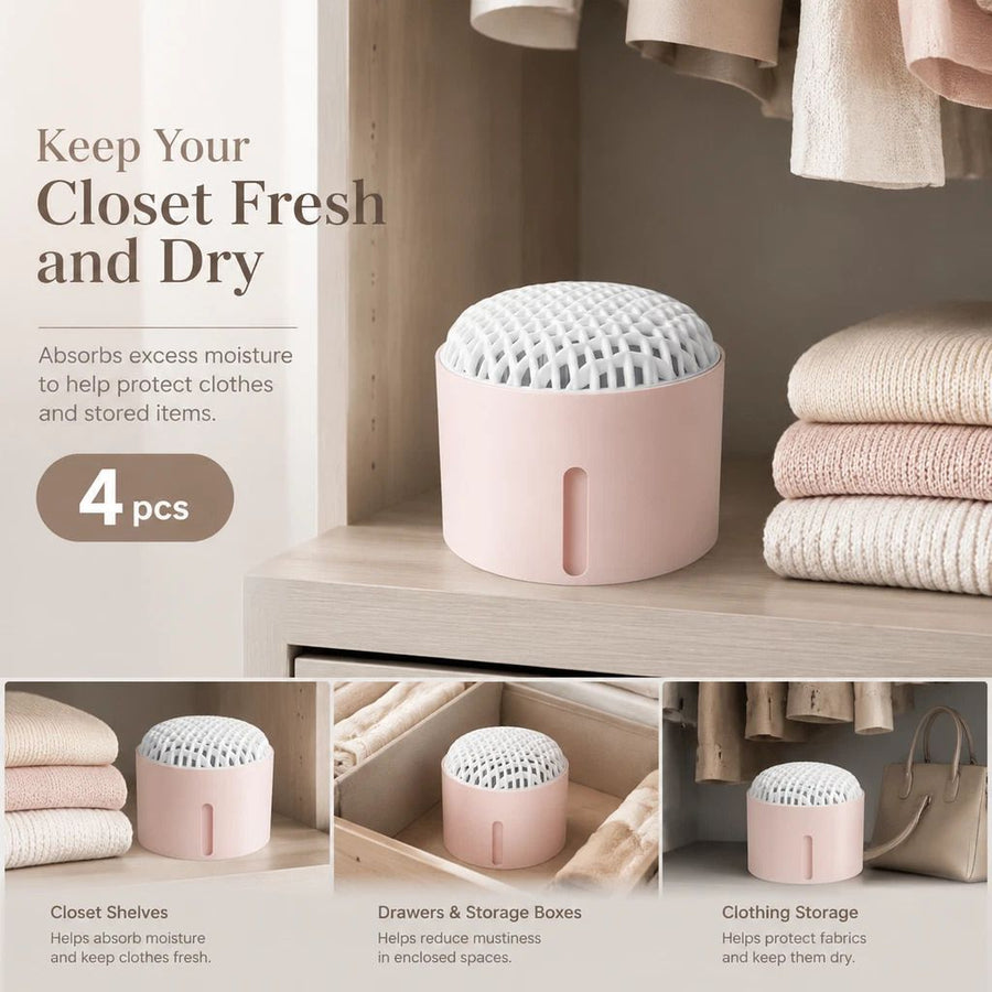 4 Pack Pink Desktop Dehumidifier Kits, Full Dresser & Vanity Refreshing Pack, Every Box Equipped With Desiccant And Scent Absorbent Pad
