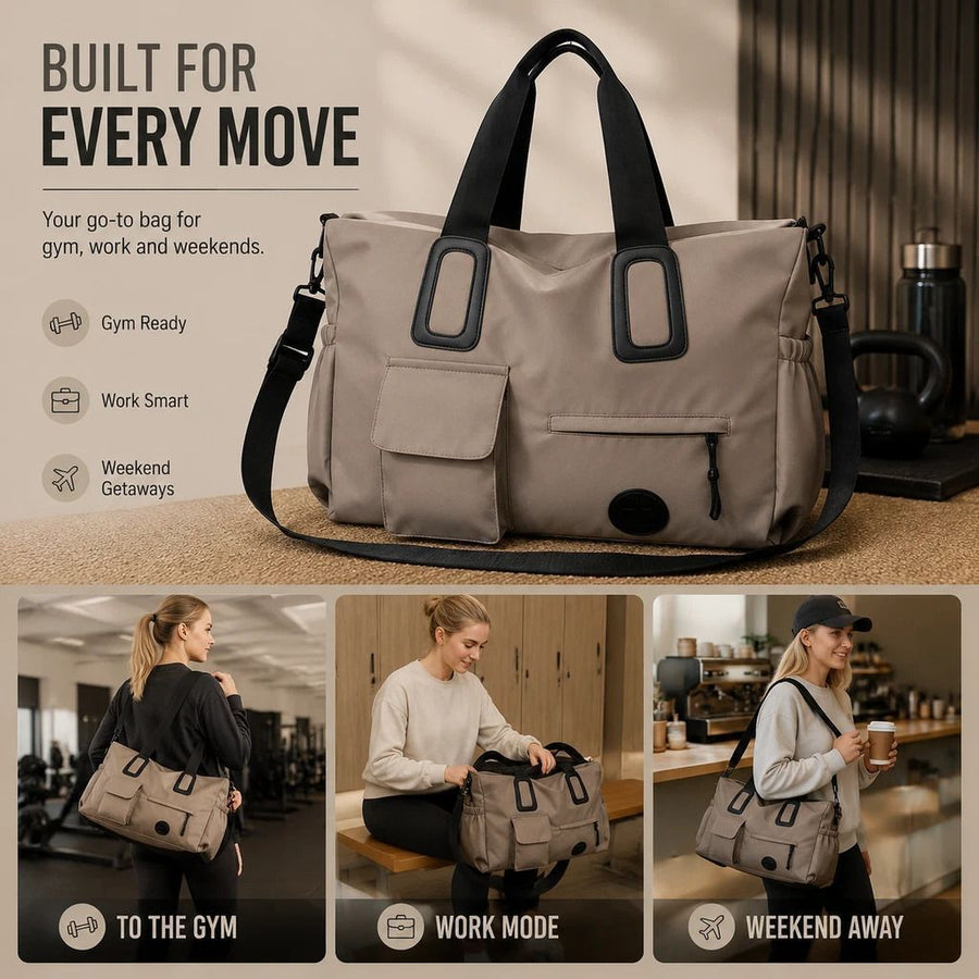 Slim Multi Purpose Sports Duffle Bag, Versatile Daily Travel Shoulder Bag, Grey