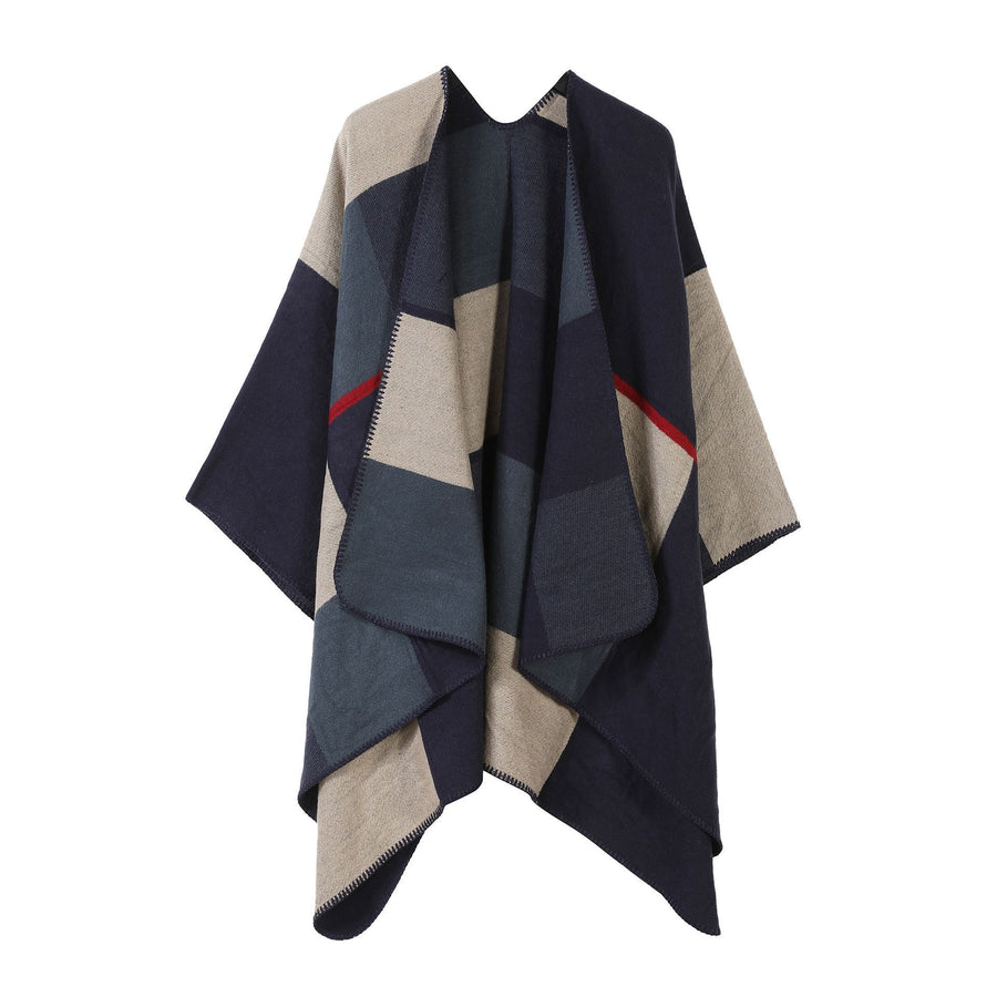 Space-saving Styling Poncho, Bold Block Square Colour Block Design, Navy