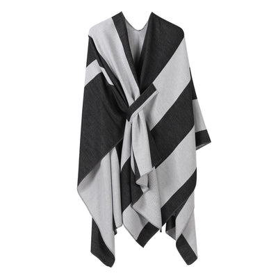 Lightweight Layering Cape, Clean Vertical Contrast Stripe Detail, Black White