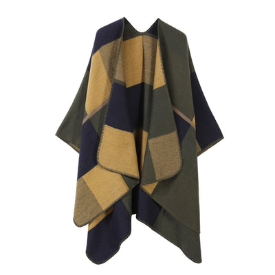Outdoor Styling Cape, Large Block Square Colour Splicing, Army Green