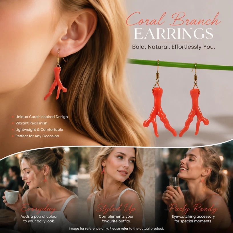 Warm Forest Dangle Earrings, Bright Red Antler Detail, Complete Pair