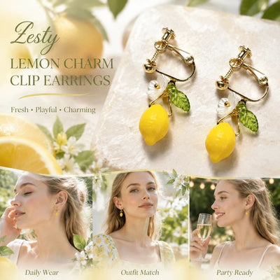 Comfort Clip On Earrings, Clear Lemon Single Flower Leaf, No Piercing Required, Pair