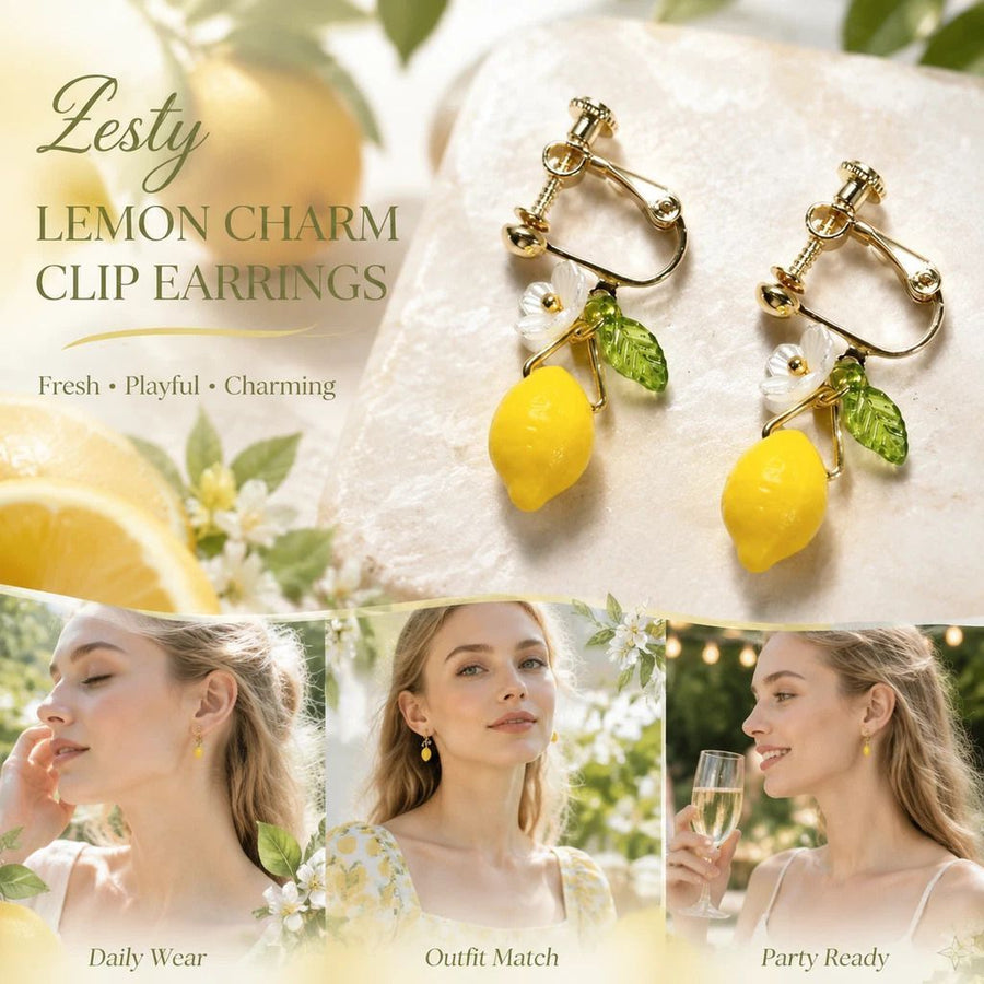 Comfort Clip On Earrings, Clear Lemon Single Flower Leaf, No Piercing Required, Pair