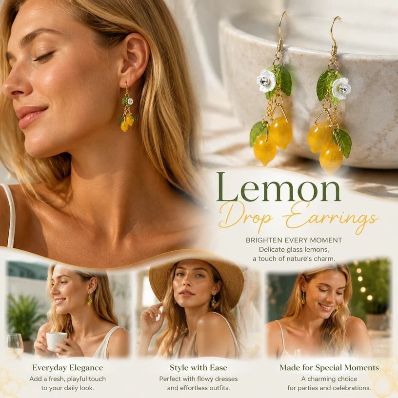 Eye-catching Plant Hook Earrings, Two Lemons Three Leaves Single Flower, Sold As Pair