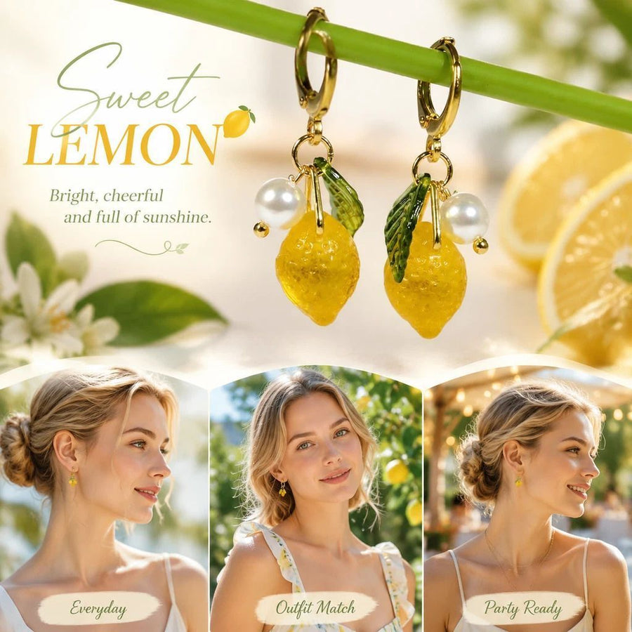 Elegant Hoop Earrings, Clear Lemon Single Pearl Single Leaf Accent, Complete Pair