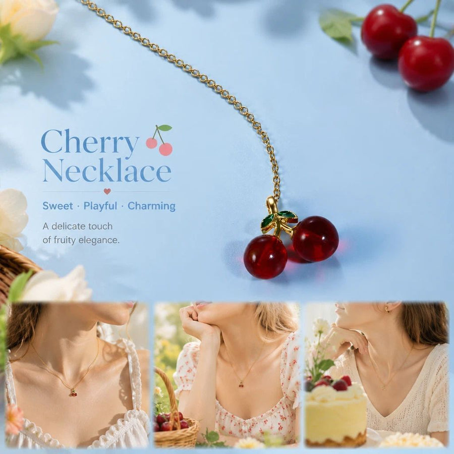 Tiny Fruit Pendant Necklace, Transparent Mini Cherry Ornament For Daily Outfits