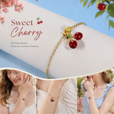 Sweet Heart Link Bracelet, Clear Mini Cherry Charm To Light Up Your Look