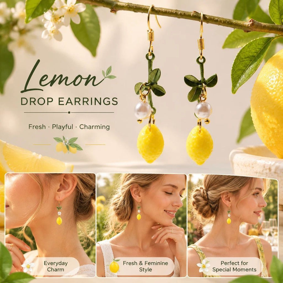 Fresh Clover Dangle Earrings, Single Pearl Decor With Lemon Accent, One Pair