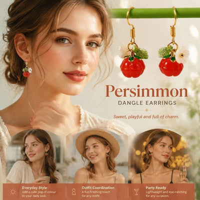 Simple Botanical Hook Earrings, Persimmon Single Flower Leaf Ornament, Sold As Pair