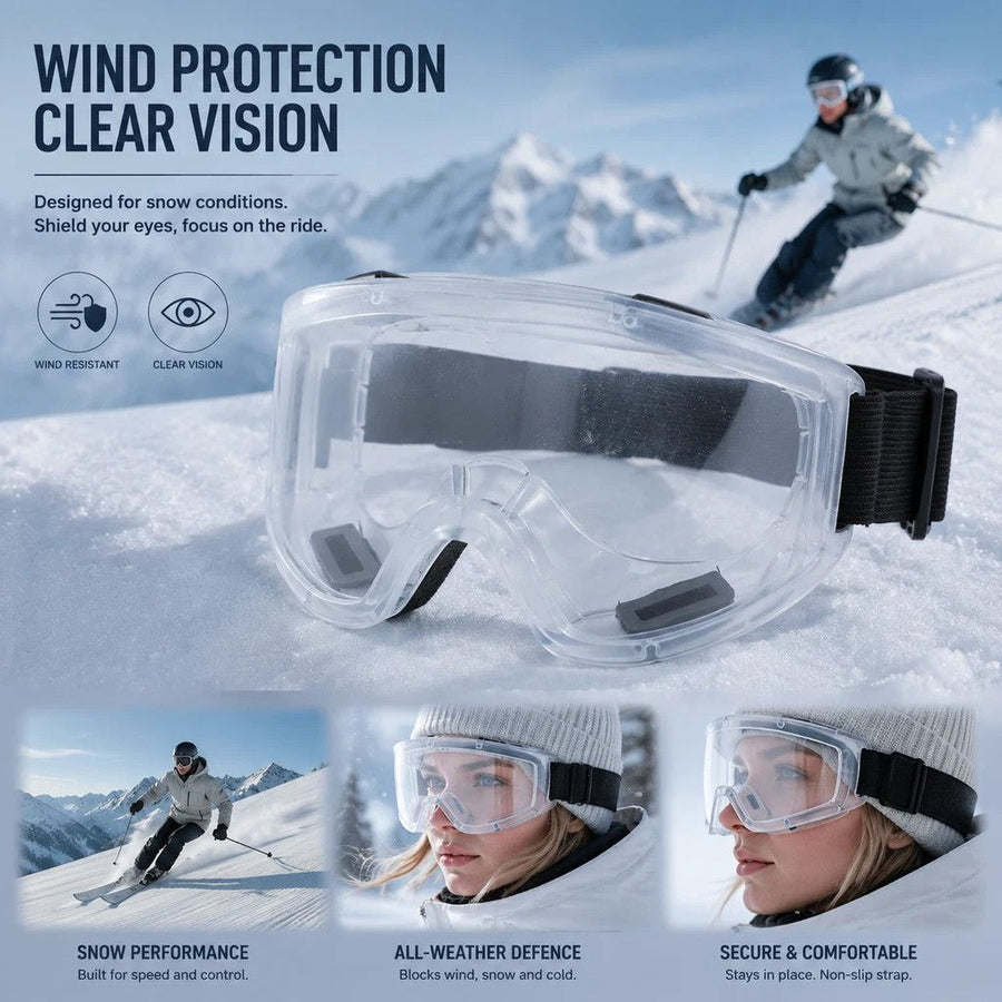 Thoughtful Gift Windproof Ski Goggles, HD Impact Resistant, White Frame Clear Lens