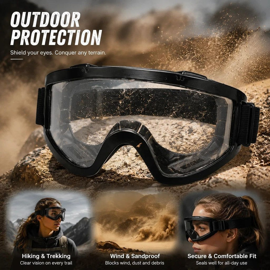 Heartwarming Sports Goggles Wind Sand Protection, Black Frame Clear Lens