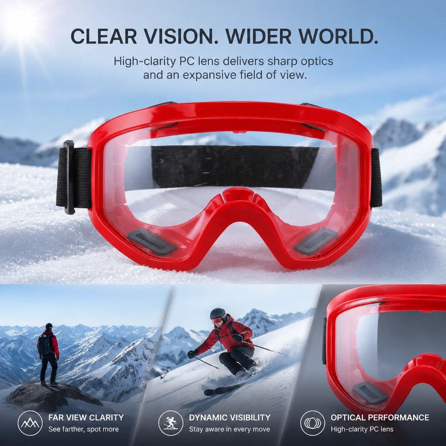 Ideal Outdoor Lover Gift Wind Block Goggles, Red Frame Clear Lens
