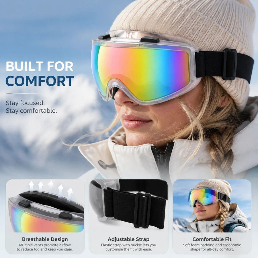 Memorable Iridescent Ski & Cycling Goggles, Full Wind Protection