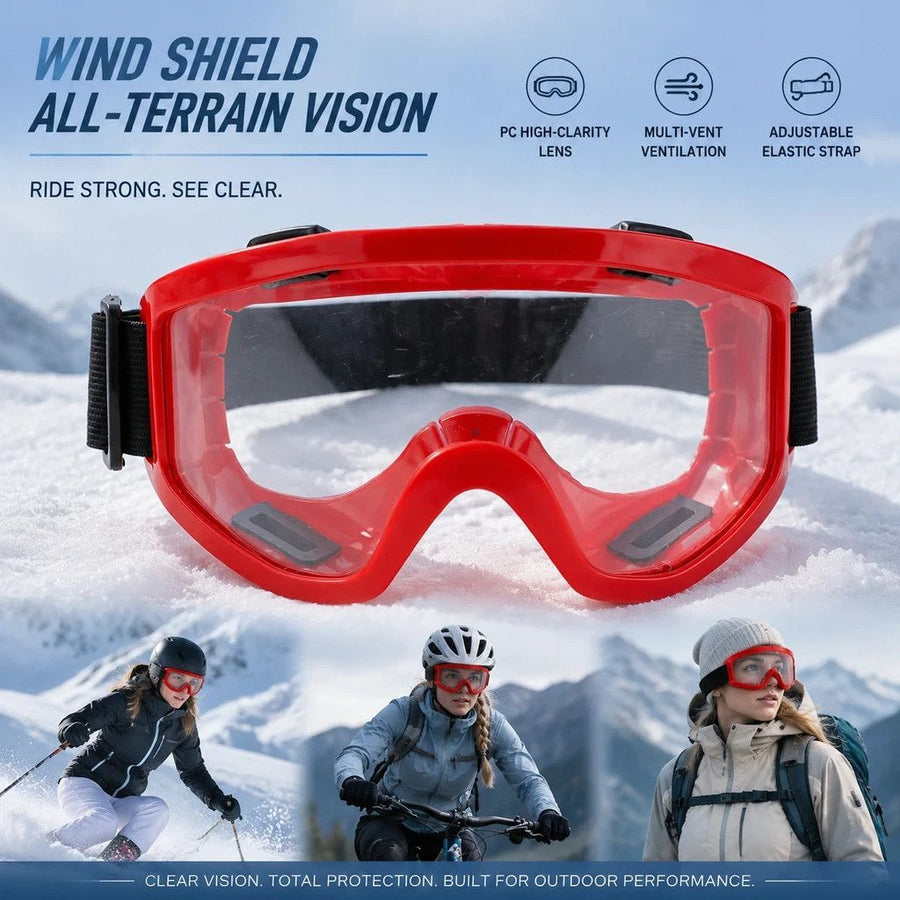 Perfect Surprise Fog-Free Outdoor Goggles, Red Frame Clear Anti-Fog