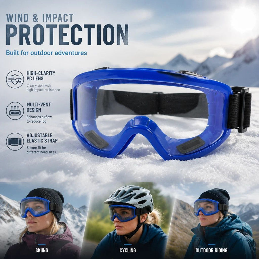 Kind Gift Windproof Cycling Ski Goggles, Blue Frame Clear Lens