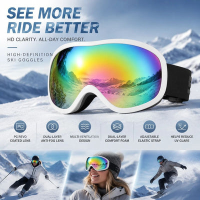 Unforgettable Snow Trip Gift, HD Anti-Glare Double-Layer Ski Eyewear With Comfort Air Flow, White Frame Ice Blue Lens