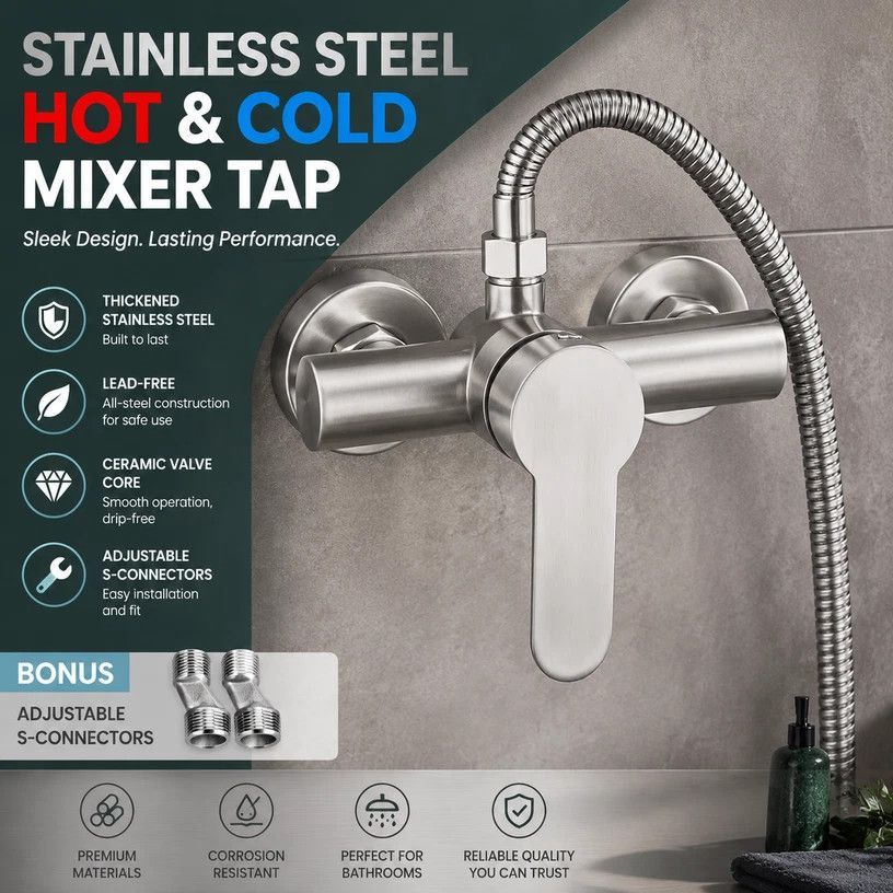Thoughtful Household Gift Stainless Steel Mixer Tap, Hot Cold Bathroom Mixing Valve Hardware, Upward Shower Full Accessory Set