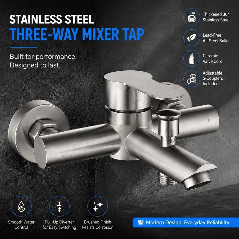 Sweet Renovation Surprise Stainless Steel Mix Water Valve, Bathroom Temp Control Parts, Triple Pull Type With Full Fittings