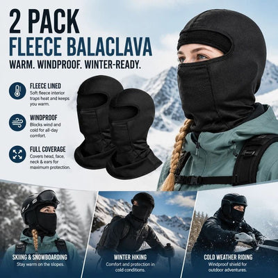 Wind Block Warm Face Mask, Black Long Design, One Size, 2 Pcs