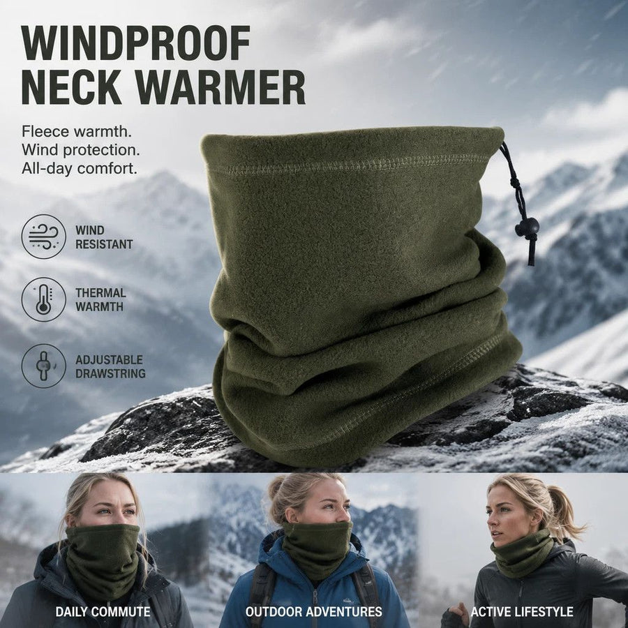 Thoughtful Ski & Cycling Gift Fleece Drawstring Neck Gaiter, Army Green, Windproof Thermal Neck Warmer