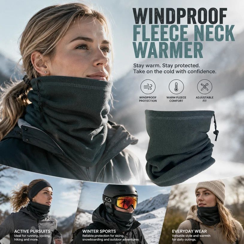 Practical Outdoor Winter Present Polar Fleece Drawstring Neck Tube, Dark Grey, Cold Resistant Face Cover