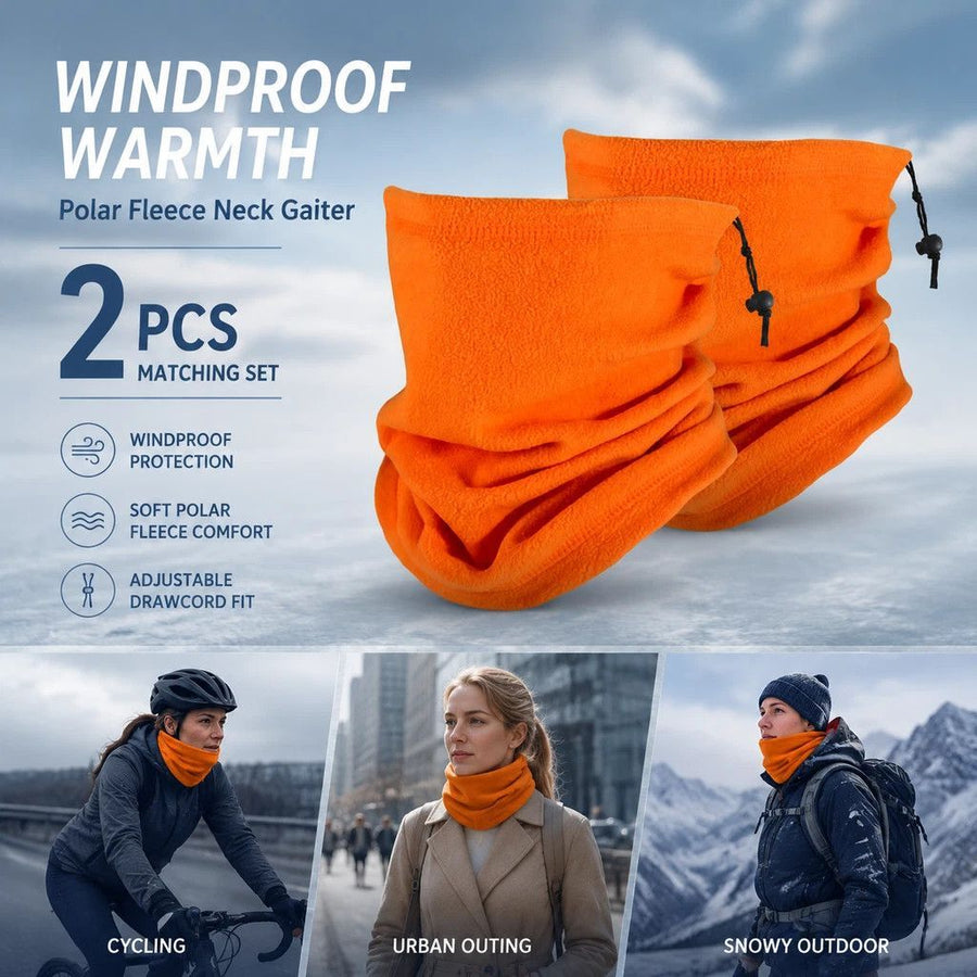 Sweet Cycling & Ski Pack Soft Fleece Drawstring Neck Warmers 2 Pcs, Orange, Wind Resistant Accessory