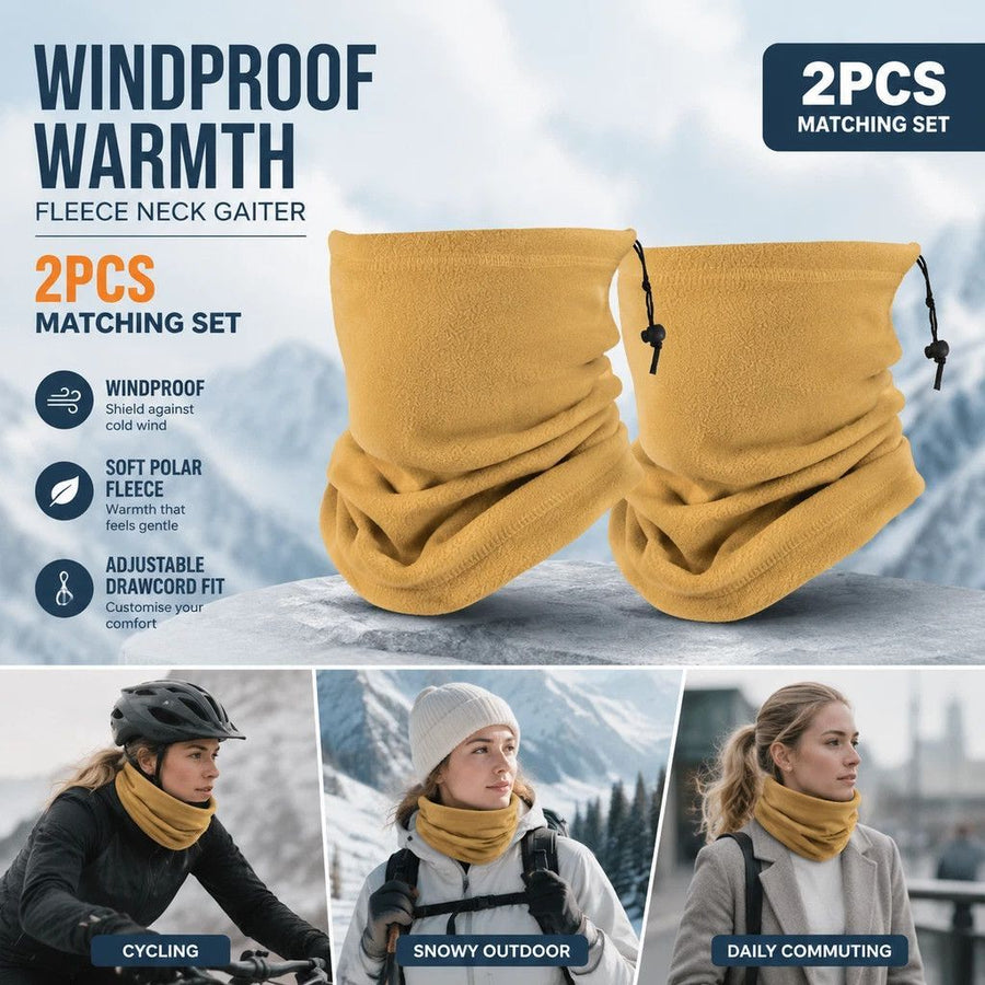 All-Round Cold Weather Pack Soft Fleece Drawstring Neck Warmers 2 Pcs, Khaki, Universal Sport Accessory