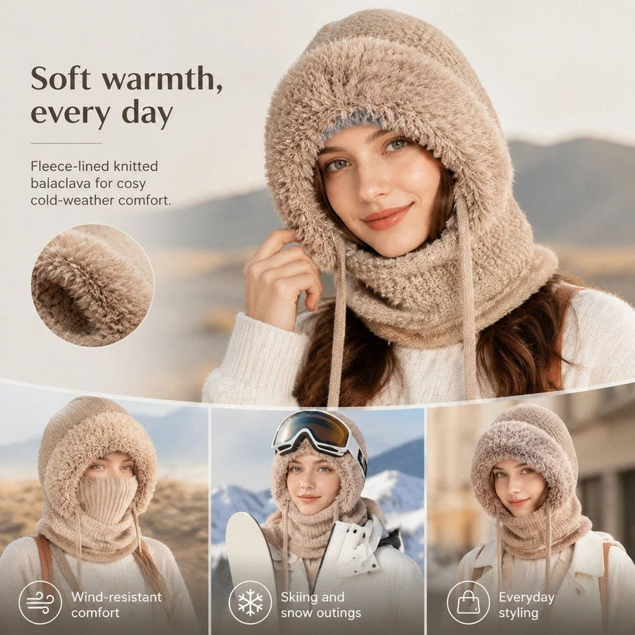 Practical Windproof Knit Combo Hat Khaki One Size, Essential Ski Resort Accessory For All Daily Looks