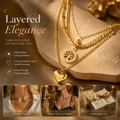 Elegant Vintage Layered Double Chain Necklace, Minimal Luxury Dainty Gold Plated Stainless Steel Jewellery