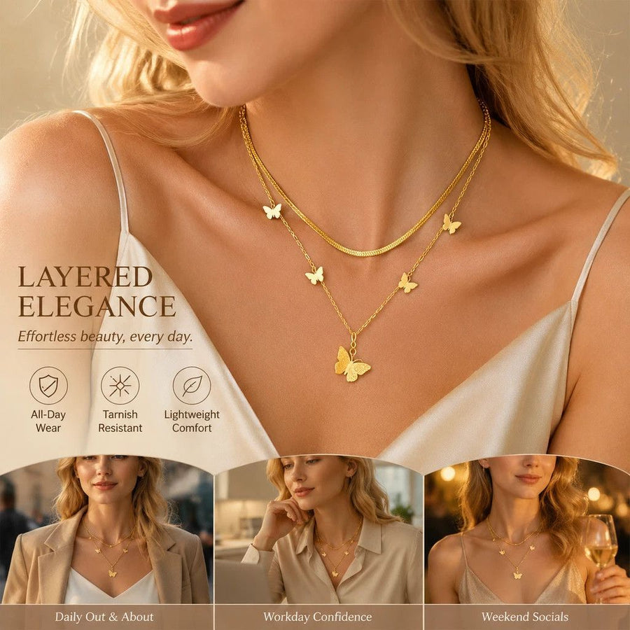 Chic Retro Two Layer Stackable Necklace, Understated Premium Gold Dipped Stainless Steel Pendant