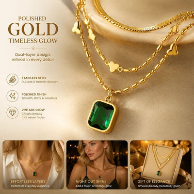 Timeless Vintage Double Stack Necklace, Sleek Minimalist Gold Plated Stainless Steel Accessory