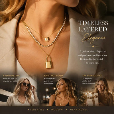 Graceful Vintage Dual Chain Necklace, Unique Dainty Gold Plated Stainless Steel Neck Ornament