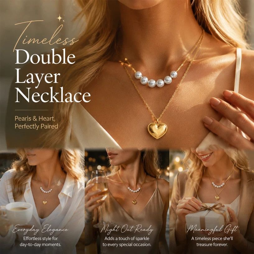 Soft Vintage Dual Stack Necklace, Distinct Dainty Gold Plated Stainless Steel Daily Neck Accessory
