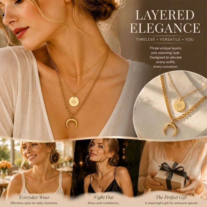 Sweet Vintage Double Layer Stack Necklace, Understated Dainty Gold Plated Stainless Steel Outfit Accessory