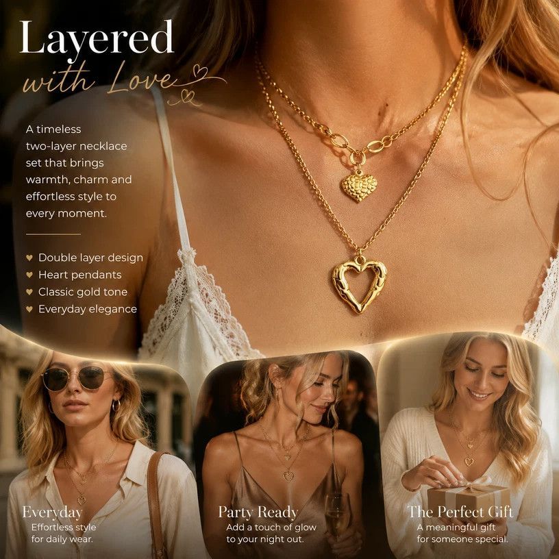 Antique Style Retro Layered Necklace, Light Luxury Gold Coated Stainless Steel All-Match Jewellery