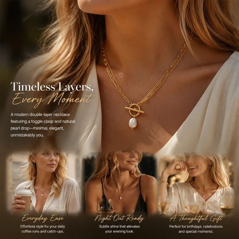 Slim Retro Two-Tier Double Necklace, Subtle Luxury Gold Dipped Stainless Steel Travel Accessory