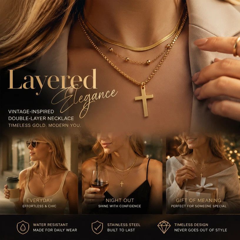 Luxe Minimal Retro Double Layer Necklace, Fine Dainty Gold Coated Stainless Steel Daily Wear Neckwear