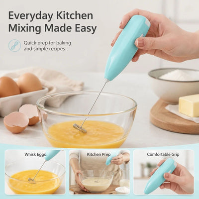 Portable Mini Electric Whisk, Stainless Steel Stirrer For Home Baking & Beverage Mixing, Blue