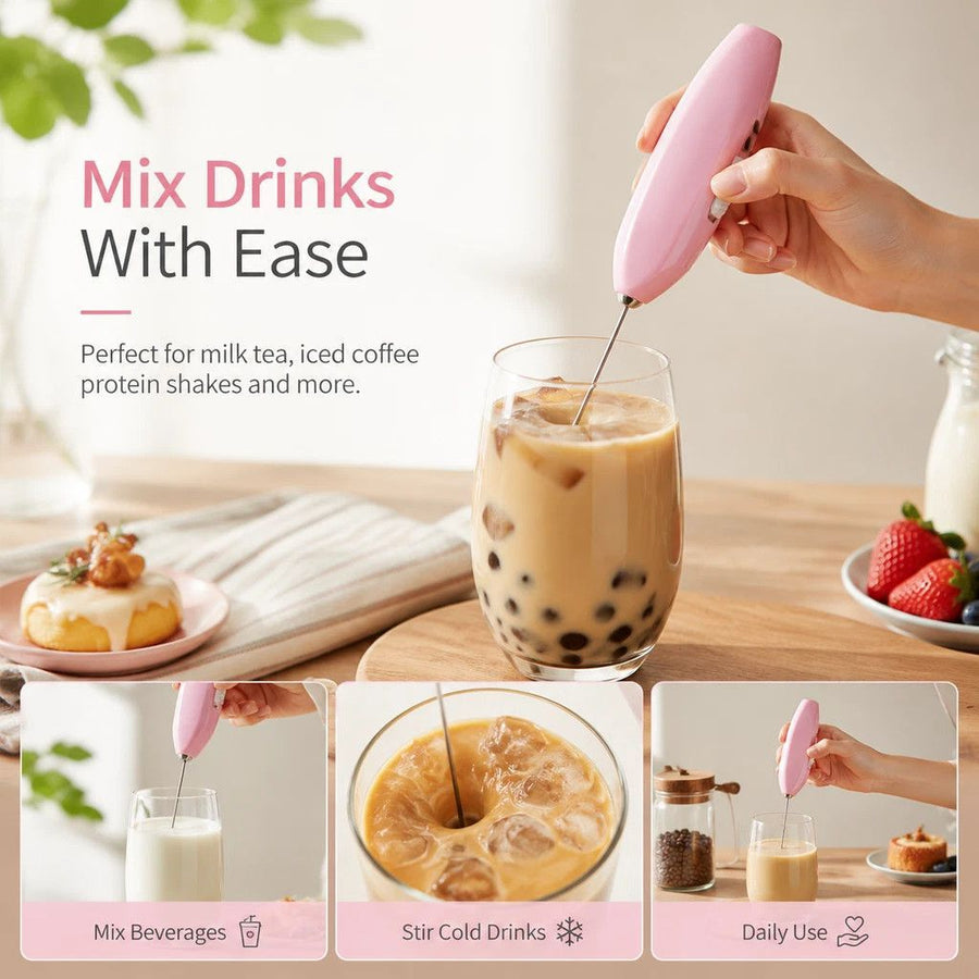 Lightweight Household Electric Egg Mixer, Multi-Purpose Stainless Steel Blender For Milk Tea, Pink