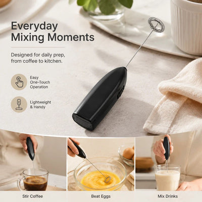 Durable Home Electric Egg Beater, All-Round Stainless Steel Mixer For Coffee Milk Tea Making, Black